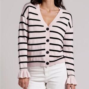 NWT Minnie Rose Button Up Striped Cotton Cardigan Sweater Ruffle Wrist Size S